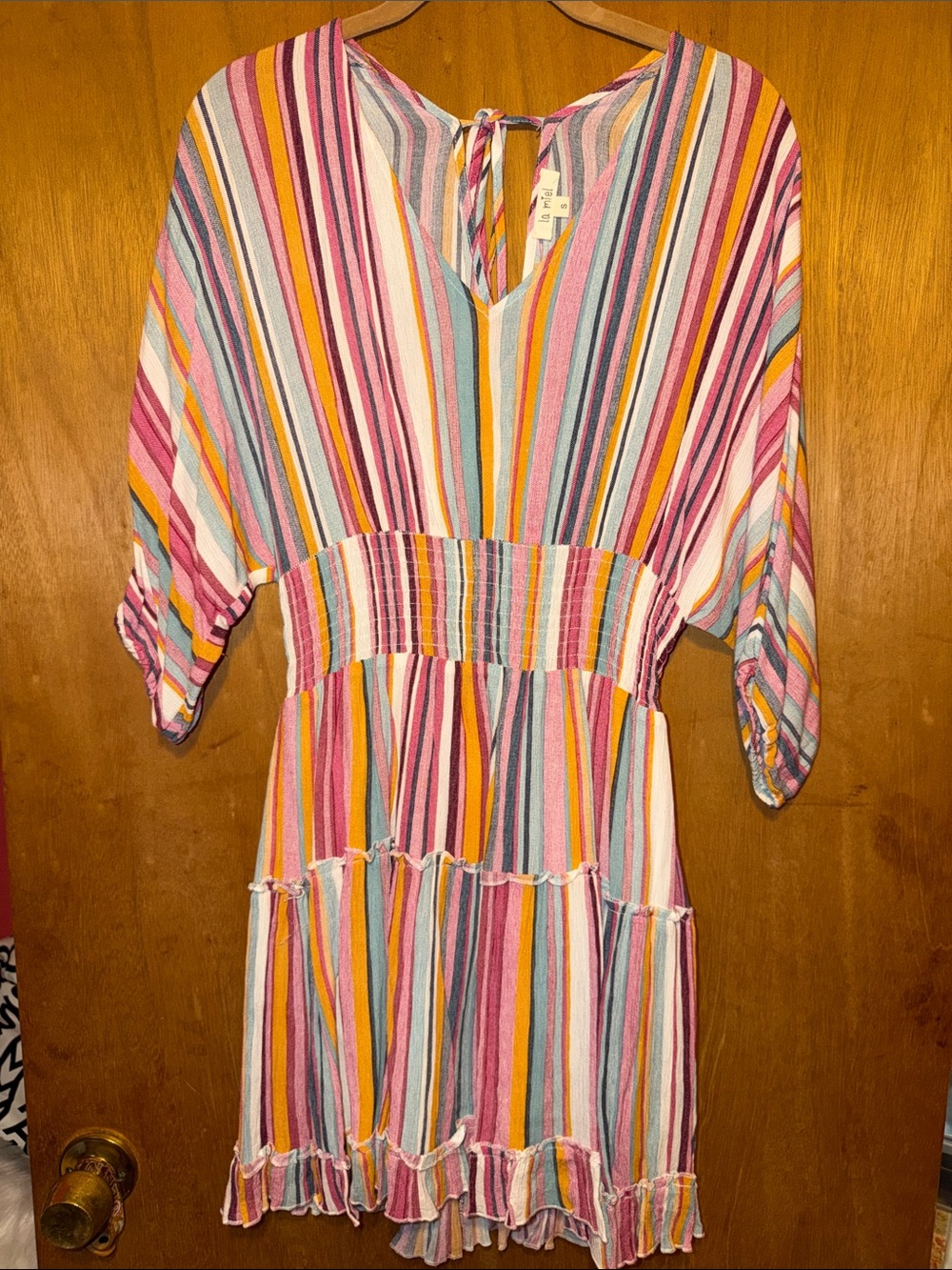 LA MIEL Multicolor Striped Mini Dress - Pink, Yellow, Blue
